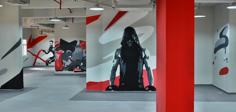 Graffiti výzdoba interiéru Fit Republic. Kuvajt